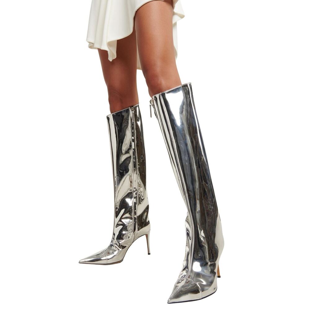 ALEXANDRE VAUTHIER TALL METALLIC BOOTS IN SILVER SIZE IT39
